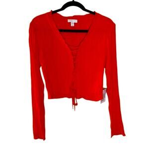 Topshop Crinkle Ruched Lace Long Sleeve Top - Tangerine Orange Size 6